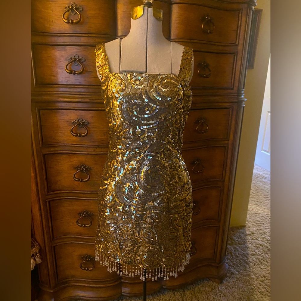 Rave gold sequin dress sz medium